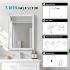 White Wood Effect Framed Wall Mirror, 22x30 Rectangle Mirror, 1/8" Anti-desilvering Tempered Glass, Sustainable& Sturdy Frame, Anti-Rust, HD Reflection &3min Fast Setup for Bathroom Living Room