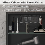 16x 32 inch Bathroom Cabinet with Mirror,Black Arched Medicine Cabinet with Outlets,Vanity Mirror with Storage,Metal Framed Wall Mounted Medicine Cabinet with Adjustable Shelf