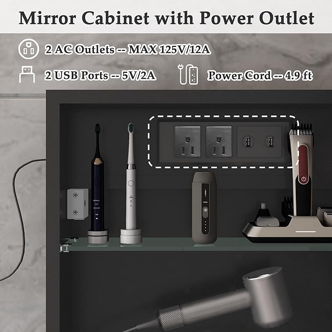 16x 32 inch Bathroom Cabinet with Mirror,Black Arched Medicine Cabinet with Outlets,Vanity Mirror with Storage,Metal Framed Wall Mounted Medicine Cabinet with Adjustable Shelf