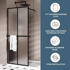 Goodyo 34“ x 72" Shower Door Tempered Glass Shower Screen with Tool Bar Towel Rack for Walk in Bathroom