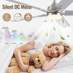 SODSEA Ceiling Fans with Lights, 52 inch Nickel Ceiling Fan with Light and Remote Control, Reversible, 3CCT, Dimmable, Noiseless, Small Ceiling Fan for Bedroom, Indoor/Outdoor Use