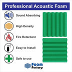 Foam Factory Inc 24 Pack Color Acoustic Foam Panel Studio Soundproofing Wedge Wall Tiles 12” X 12” X 2” (Kelly Green)