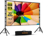 TOWOND Projector Screen and Stand, 150 inch Indoor Outdoor Projection Screen, Portable 16:9 4K HD Rear Front Movie Screen with Carry Bag Wrinkle-Free Design for Home Theater Backyard Cinema