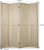 ECOMEX 4 Panel Room Divider, 5.6Ft Pegboard Display Wooden Room Divider Folding Privacy Screen Room Divider Freestanding Peg Board Display for Trade Show Craft Show Home Wall Organizer, Natural Wood