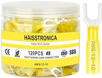 haisstronica 120PCS Heat Shrink Fork Spade Connectors #8 Waterproof Marine Grade Fork Terminal Connectors U-Type Yellow 12-10 Gauge