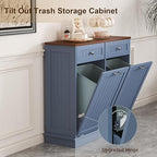 Tilt Out Trash Can Cabinet with Double Hidden Trash Bin Holder, Kitchen Free Standing Recycling Cabinet,Dog Proof Trash Can,Wood, Blue