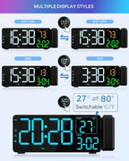 EVILTO Projection Alarm Clocks, RGB Desk Clock with 180° Rotatable Projector 15 Color Display, Date Temperature and Weekday, DST, Snooze, Ambient Lighting for Living Room,Bedroom Bedside Office Decor