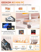 GEEKOM A5 2026 Mini PC with AMD Ryzen 5 7430U, 3-Year Coverage, 16GB RAM(Upgradable, Not LPDDR)&1TB M.2 NVMe SSD, Windows 11 Pro Desktop Computer Support 8K/Wi-Fi 6/BT 5.2/USB 3.2/SD Slot/6x USB