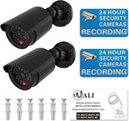 WALI Bullet Dummy Fake Surveillance Security CCTV Dome Camera Indoor Outdoor with One LED Light, Security Alert Sticker Decals (TC-B2), 2 Packs, Black