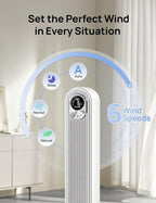 Dreo Tower Fan 42 Inch, Cruiser Pro T1 Quiet Oscillating Bladeless Fan with Remote, 6 Speeds, 4 Modes, LED Display, 12H Timer, White Floor Standing Fan Powerful for Indoor Home Bedroom Office Room