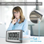 WallarGe Atomic Clock with Outdoor and Indoor Temperature - 12.5 Inch Self-Setting Digital Clock Large Display, Battery Operated Wall Clocks or Desk Clocks for Bedroom, Livingroom, Office