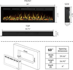 60" WiFi Electric Fireplace Inserts, Recessed and Wall Mounted Fireplace Heater W/Adjustable Flame Color & Brightness, Thermostat, 9H Timer, App and Remote Control, Low Noise, 750/1500W