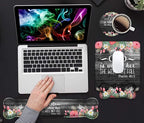 Wrist Rest Support Ergonomic Gel Mouse Pad & Memory Foam Keyboard Set, Non-Slip Rubber PU Base for Home Office Working Studying Easy Typing & Pain Relief - Floral Quote Bible Verses Psalm 46:5