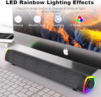 SOULION R30 Plus Bluetooth Computer Speakers, All-in-One Control Button with 6 Modes LED Lights PC Speaker, Wired USB Powered Surround Soundbar for Desktop Monitor Laptop Gray