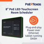 PoE Texas 8" Conference Room Scheduler with Color Changing LED Status - PoE Powered Touch Screen Tablet for Meeting Room Booking - Syncs with All Popular Business Calendars - No Subscription Required