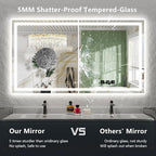 YEELAIT 60x38 Inch LED Bathroom Mirror with Lights Front and Backlit Lighted Vanity Mirror for Bathroom Wall with 3 Colors Dimmable Anti-Fog Memory Shatter-Proof IP54 Waterproof Horizontal/Vertical