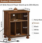 Joaxswe Record Player Stand with Charging Station Up to 200 Albums, 24" Wide Mid-Century Record Player Table with Vinyl Record Storage,Large Wood Turntable Stand Dispaly Cabinet for Living Room,Brown