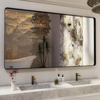 ISKM Black Framed Mirror for Wall 72"x 40", Large Bathroom Mirror Anti-Rust, Tempered Glass, Rounded Rectangle Mirror(Horizontal/Vertical)