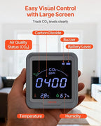 VEVOR Carbon Dioxide Monitor, CO2 Controller with Temperature and Humidity Display, NDIR Sensor, Carbon Dioxide Detector for Bedside, Home, Office, Car, Lightweight & Portable