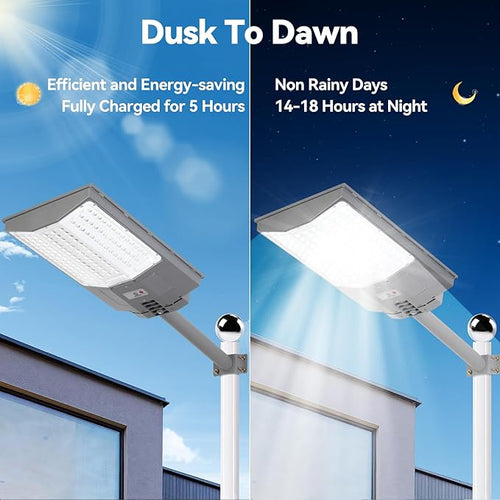 8500W Solar Street Lights Outdoor, 550000LM 7000K Solar Parking Lot Lights Dusk to Dawn 35000mAh IP67 Waterproof Pole Security Flood Lamps with Motion Sensor and Remote for Yard, Garage, Driveway