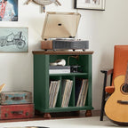 Joaxswe Record Player Stand with Vinyl Record Storage, 24" Wide Mid-Century Record Player Table Up to 200 Albums,Large Wood Turntable Stand Cabinet Dispaly Shelf for Living Room,Bedroom,Green