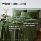 Bambaw 100% Viscose Derived from Bamboo Sheets King Size Set – 6pcs Set of Cooling Sheets for Hot Sleepers, Fits Up to 16'' Mattresses, Super Soft & Luxury Bedding Sets King (Olive)