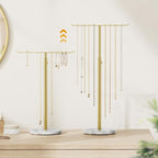 Josmimic Gold Necklace Holder Jewelry Organizer Stand – Adjustable Height T‑Bar Jewelry Display with White Marble Base, Necklace & Bracelet Holder, Countertop Jewelry Stand