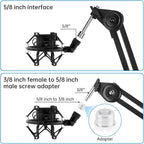 Anti-vibration Microphone Shock Mount for 46mm-50mm Condenser Microphones with Pop Filter for Broadcasting Studio Music Recording, Wind Pop Screen Flexible 360 Degree Gooseneck Clip Arm
