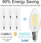 GvvooHome Candelabra Light Bulbs 40 watt Equivalent, E12 LED Bulb Dimmable Chandelier Bulb, 5000K Daylight B10 Candle Light Bulb, 90+CRI, 400LM, Cear Glass, 6 Pack