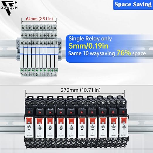 3 Pcs Miniature Power Relay 24V DC/24V AC HF41F/24-ZS 6Amp SPDT with LED Indicator with Socket Base 41F-1Z-C2 with DIN Rail