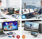 14'' Screen Extender Portable Laptop Plug-play, 1080P IPS Laptop Monitor Extender Built-in Speaker, HDMI/USB-A/Type-C Triple Monitor for 13''-17.3'' Laptops, Work with Mac, Windows, Chrome, Switch