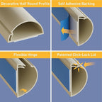 D-Line 31.4in TV Cord Hider, Patented Half Round Cable Cover, Hide Wall Mount TV Wires, Hinged One-Piece Cable Concealer, Adhesive, Decorative Raceway - 2X 1.18in W x 0.59in H x 15.7in L - Beige