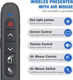 DINOSTRIKE Wireless Presenter Remote with Air Mouse Control, Rechargeable USB Presentation Clicker PPT Pointer RF 2.4GZ PowerPoint Clicker Slide Advancer for Computer Laptop Mac