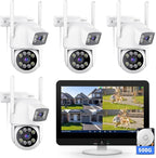 VORGUT Security Camera System Wireless Outdoor with 12" Monitor, 4pcs 2K Dual Lens Cameras for Home & Business Surveillance, 360° PTZ, 2.4G/5G WiFi, Human Detection, Auto Tracking, 16CH NVR, 500G HDD