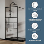 Goodyo 34” X 72” Shower Door Tempered Glass Framed Shower Screen Panel for Walk-in Bathroom Matte Black Finish, Middle Glass Frosted Pattern, 3-Pieces Glass