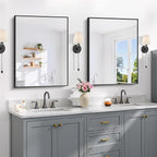 Black Bathroom Mirror for Wall, 24x32 Inch Rectangle Mirror with Metal Frame, Modern Vanity Mirrors for Bathroom Living Room, Entryway Hangs Horizontal or Vertical