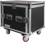 Sound Town Enhanced Thickness 1/2" (12mm) Plywood 10U Audio Rack/Road Case with 14U Slant Mixer Top, 25’’ Rackable Depth and Casters-Pro Tour Grade (STMR-DE10UW)