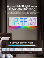 18.5" Large Digital Wall Clock with Remote Control, Big LED Display Digital Clocks with Night Light, Alarm, Countdown, DST, Temp, Date for Living Room, Bedroom, Office, Gift for Seniors(White)