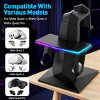Charging Dock for Meta Quest 3S, Quest 3, 2 or Pro，RGB Charging Vertical Stand，Accessories with Brightness Adjustment and 14 Light Effects Adjustment, Type-C Charging Port