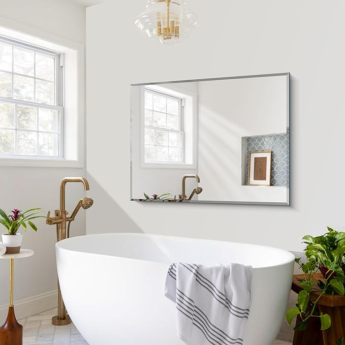 CILIBER Beveled Bathroom Mirror, 30x40 Large Frameless Mirrors for Over Sink, Upgraded Shatterproof Beveled Frameless Vanity Mirror for Bathroom,Bedroom,Living Room and Entryway