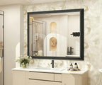 SMIROR Matte Black Bathroom Mirror for Over Sink 44x 36 inch, Metal Thick Frame Rectangle Vanity Mirror for Wall, Anti-Rust, Horizontally or Vertically Mounted