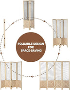 Wnutrees 4 Panel Gridwall Display, Portable Freestanding Display Board for Craft/Art Shows, Retail, Events, Decorative Wood Room Divider Folding Screens, Natural