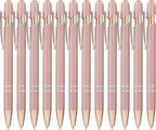 LINFANC 12 Pack Rose Gold Ballpoint Pen with Stylus Tip, 1.0 mm Black Ink Smooth Writing Pens, Metal Stylus Pens for Touch Screens