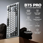 YUNZII B75 PRO Wireless Mechanical Keyboard,75% Layout with Knob,Hot Swap Gasket Custom Structure,Creamy Pre-lubed Switches,RGB Backlit,Bluetooth/Type-C/2.4G for Win/Mac(Cocoa Cream V2 Switch,Grey)