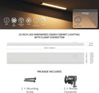 ZAGO 24 Inch Hardwired Under Cabinet Lighting - 5CCT Switchable, Undercounter Led Lights with Clamp Connector for Kitchen, 120V, 11W, 800-950LM, ETL & Damp Rated, White, 4 Packs