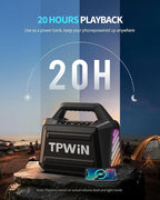 TPWIN Bluetooth Speaker - 80W Loud Rugged Outdoor Speakers, IPX6 Waterproof, 20H Playtime, Deep Bass, Lightshow, TWS, BT 5.3 Wireless, Portable for Travel Hiking Camping Beach Pool - Black