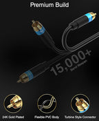 BlueRigger RCA Audio Subwoofer Cable (15FT, Dual Shielded, Gold Plated RCA Connectors) – for Subwoofer, Amplifier, Home Theater