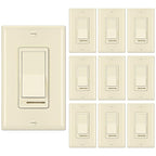 BESTTEN 10 Pack Almond Dimmer Light Switch, 3 Way or Single Pole Dimmer Switches, for Dimmable LED, Halogen and Incandescent Bulbs, 120V, Decorator Wall Plate Included, UL Listed