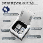 Vagueior Recessed Flat Hidden Floor Electrical Outlet Box Kit,Stainless Steel Cover with 2 * 20A+ 1 * 15A Receptacle Outlet,+2 * 5V/4.8A USB Port+1*RJ45 Port,UL Certified,Silver