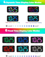 Mesqool Digital Alarm Clock for Bedrooms - Plug-in LED Clock with Dynamic RGB Digits, Dimmable Display & Night Light, 7 Color Options, Adjustable Alarm Volume, DST, 12/24 Hour - Ideal for Kids
